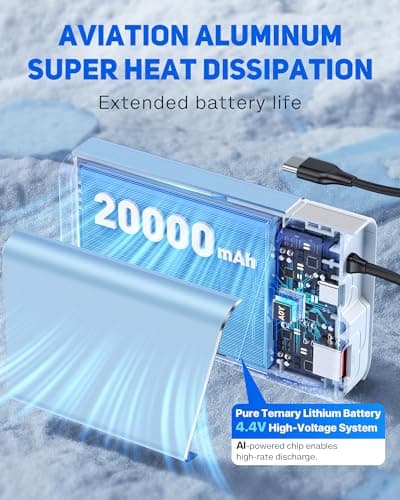 Portable Charger 20000mAh, 22.5W PD 3.0+QC 4.0 Super Fast Charging Power Bank, Cooler Aerospace Metal Case for iPhone 17 16 15 14, 13 Android, iPad, Samsung Google Tablet & More, Travel Essential - Thumbnail 2