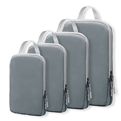 WOOMADA Compression Packing Cubes for Suitcases Travel Essentials 4 Set Expandable Travel Bags Organizer for Luggage(dark grey) - Image 1