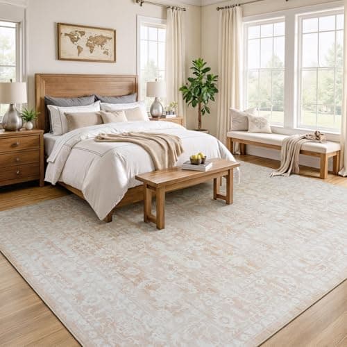 RUGVIGO Beige 8x10 Area Rugs for Living Room, Floral Vintage Washable Rug for Bedroom, Distressed Neutral Non Slip Soft Print Floor Carpet for Dining Room Nursery Home Office - Thumbnail 6