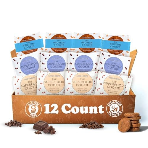 Love + Chew Soft Baked Vegan Cookies, Gluten Free, 7-10g Plant Based Protein Per Cookie, Healthy Snacks, Individually Wrapped Chocolate Cookies, Chocolate Lover Variety Pack, 12 Pack - Image 1