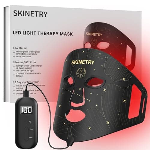 Skinetry LED Face Mask Light Therapy, Portable Red Light Therapy for Face,7 Modes with 2000mAh Rechargeable Remote, 324 LEDs for Radiant Glow, at Home - Image 1