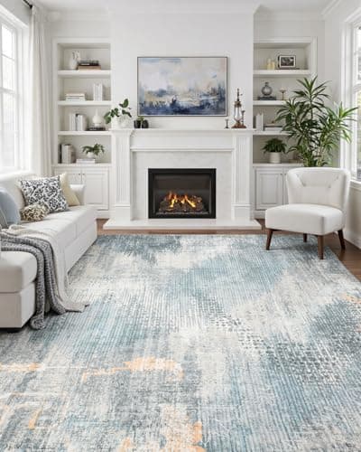 MINIDEAR 8x10 Area Rugs for Living Room, Dining Room Rugs, Washable Rug for Bedroom Non Slip Vintage Rug with Floral Print Carpet Mat for Home, Blue-Gray - Image 1