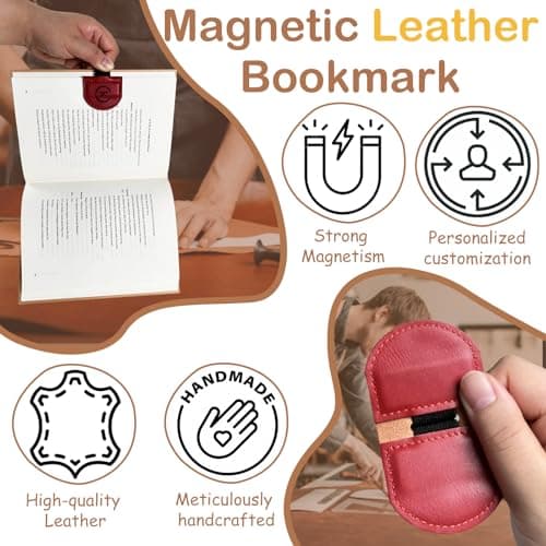 MOTEERLLU Magnetic Bookmark with Pen Holder, Initial Personalized Leather Magnetic Book Mark, Custom Bookmarks for Women & Men, Ideal Gift for Book Lovers - Thumbnail 3