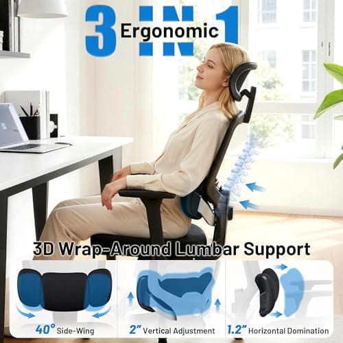 Hayelf Ergonomic Office Desk Chair, High Back Breathable Mesh Computer Chair, 3D Lumbar Support, 2D Headrest & 3D Armrests, 300lbs Heavy Duty Task Chair for Home Office Work Gaming, Black - Thumbnail 3