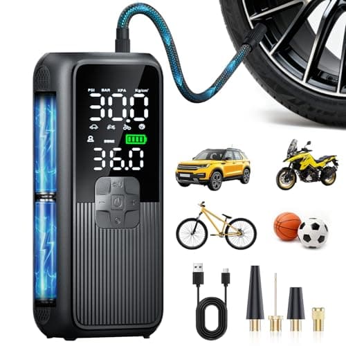 Anycash Tire Inflator Portable Air Compressor, T05 Air Pump for Car, Motorcycle, Bike, Balls with Tires Pressure Gauge, 150PSI Air Compressor Portable, Tires Pump with LED Light & Auto Shut-Off - Image 1