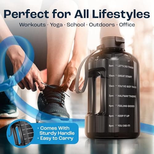 AQUAFIT 128 oz Water Bottle with Time Marker - Straw & Chug Lid - BPA Free 1 Gallon Gym Water Bottle with Handle - Big Gallon Jug (Midnight Gray, 128 Ounces) - Thumbnail 5