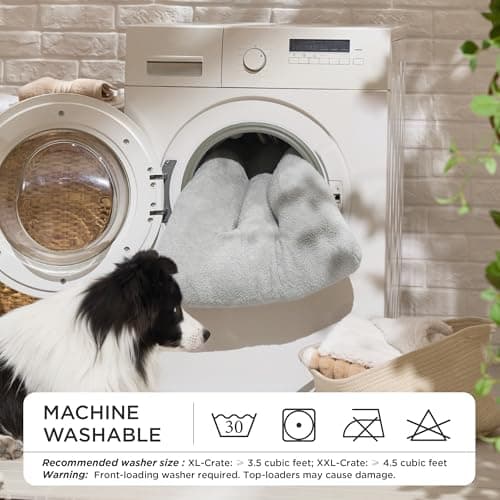 Bedsure Washable XXL Dog Bed for Crate, Giant Comfort Fluffy Plush Pet Pillow Bed Kennel Pad with Non-Slip Bottom, Machine Washable Pet Sleeping Mat for Jumbo, 47"x29", Gray - Thumbnail 4