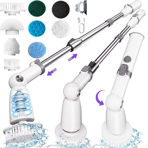 Wildley Electric Spin Scrubber,Floor Shower Scrubber with Long Handle Power Scrubber Dual Speeds,Cleaning Brush Cordless Scrub Brush with 3 Adjustable Angles,8 Brush Heads for Bathroom,Tile - Image 1