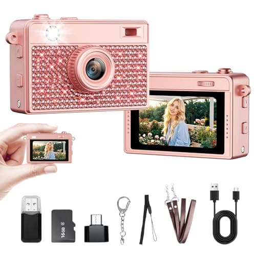 Trunsif Mini Camera - 2K Mini Digital Camera with 16GB Card,Long Battery Life,Travel Vlog & Photo Shooting Anytime,Fashion Accessories,Necklace & Keychain Camera,Gifts for Friends and Women,Rose Gold - Image 1