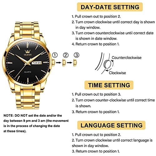 OLEVS Watch Men Gold Stainless Steel Black Watches for Men Luxury Large Face Analog Quartz Mens Watches Waterproof Classic Dress Wrist Watch for Man Day Date Casual Reloj para Hombre - Thumbnail 5