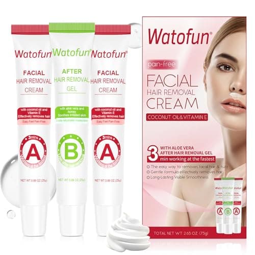 Watofun Facial Hair Removal Cream, Remover for Face & Body, Soothing Aloe Gel, For Sensitive Skin, With Coconut Oil, Vitamin E, Painless Hair Remover for Upper Lip, Chin, Eyebrows for Women & Men - Image 1