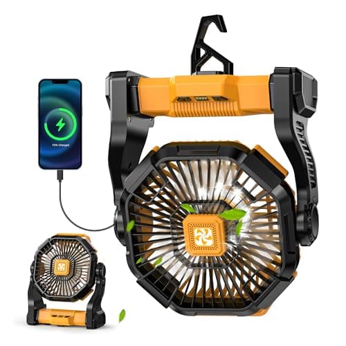 Doviluxe Camping Fan Rechargeable - Battery Powered Fans Light, Portable Camping Fan for Tents, Hook Rotation Battery Operated Fans for BBQ Travel Desk Beach with Ventilador Recargable - Image 1