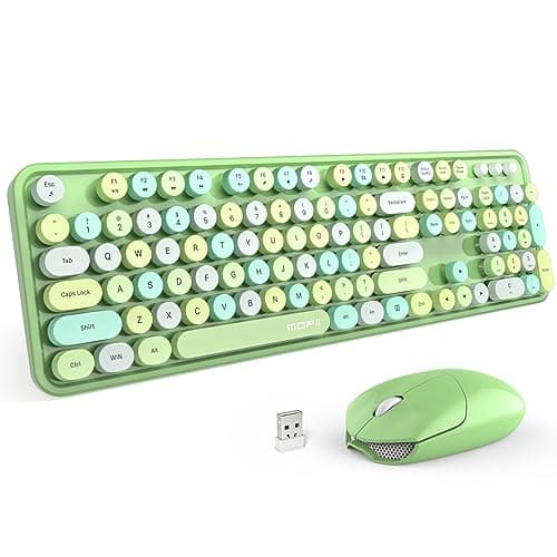 MOFII Wireless Keyboard and Mouse Combo, 2.4Ghz USB Full Size Typewriter Keyboard with Number Pad and Sport Car Mouse for PC Computer Desktop Windows (Green Colorful) - Image 1