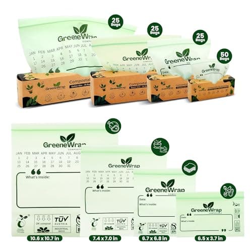 GreeneWrap Compostable Gallon Size Zip Bags 25 Count Extra Thick 2 mil Resealable, Leak-Proof, Freezer Safe Disposable Food Storage Bags, BPI and OK Compost Home Certified, ASTM D6400 - Thumbnail 3