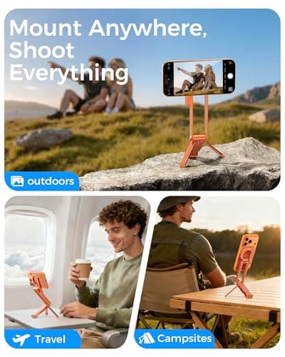 LULULOOK Rugged Magnetic Phone Tripod Stand for iPhone/Pixel 10 - Portable Strong Magnetic Phone Holder for Magsafe - Tripod Mount for iPhone 13/14/15/16/17 Pro Max & Air (Orange) - Thumbnail 2