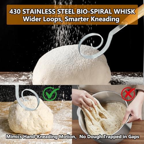 COOHLYEE Dough Whisk, 430 Stainless Steel Danish Dough Whisk, Bread Dough Whisk Tool for Sourdough Bread Baking,Cake Batter,Cooking,Whisking,Pizza,Pastry and Biscuits, Perfect Gifts for Bakers - Thumbnail 6