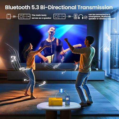 Projector with WiFi6 and Bluetooth5.3 - [Electric Focus]Outdoor Movie Projector and Screen,YOWHICK Portable Smart Home Projector 1080P 4K Supported for Movie Night/Home Theater/Bedroom (Yellow) - Thumbnail 3