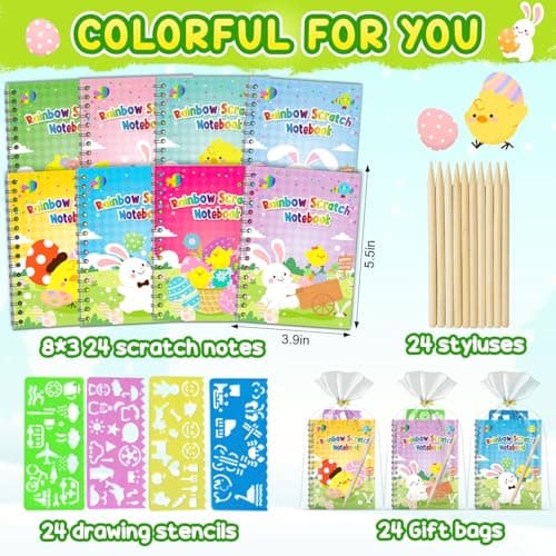 Party Favors for Kids 4-8-12: 24 Pack Scratch Rainbow Art Crafts Notebook, Coloring Book Goodie Bags Stuffers Kit, Bulk Birthday Gift Classroom Prizes Girl Boy Toddler Easter - Thumbnail 3