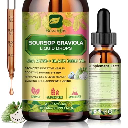 Soursop Bitters Liquid Drops with Irish Sea Moss, Black Seed Oil, Soursop Graviola Leaves Extract - Multivitamin Complex Supports Antioxidant, Slowing Cell-Aging, Gut Cleanse, Detox & Immunity Health - Image 1