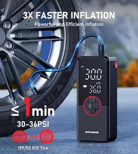 Tire Inflator Portable Air Compressor, 3X Fast Inflate Cordless Air Pump for Car Tires with LED Light, 150PSI Portable Electric Pump with Digital Pressure Gauge, for Bike Motorcycle Car Ball - Thumbnail 2