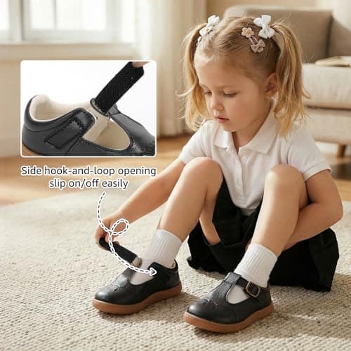WIDE TOE BOX Toddler Girls Dress Shoes Little Kids Flats School Mary Janes Shoes Ballet Flats Party School Shoes Flower Girl, Party, School Shoes Black Toddler 10 - Thumbnail 5