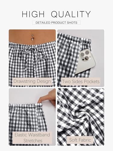 GKBK Boxer Shorts for Women Gingham Pajama 2026 Summer Spring Casual Lounge Sleep Plaid Shorts Y2K Beach Bottoms Comfy Clothes Black White Plaid S - Thumbnail 5