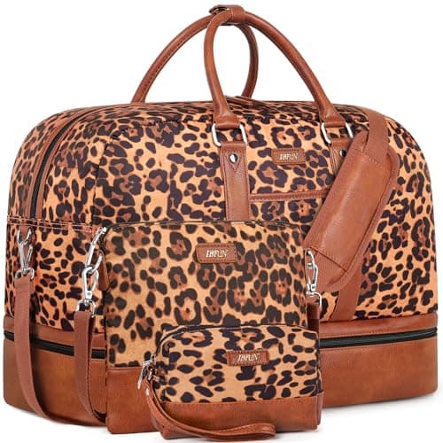 Weekender Bags for Women, Large Overnight Bag Canvas Travel Duffel Bag Carry On Tote with Shoe Compartment 21" 3Pcs Set - Image 1