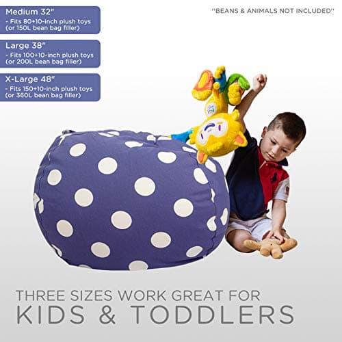 Aubliss Stuffed Animal Storage Bean Bag Chair Cover (No Beans), Stuff and Sit Storage Bean Bag for Kids Toy Storage, Medium 32"-Canvas Dot Navy - Thumbnail 4