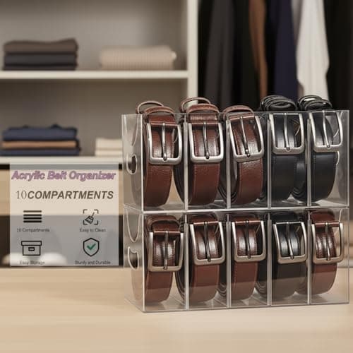 Hualinsyi Belt Organizer 2pack,Acrylic Belt storage Organizer for Closet with Removable Dividers - 5 Compartments & Handles Drawer organization and storage for underwear, Socks, and Ties (2) - Thumbnail 5