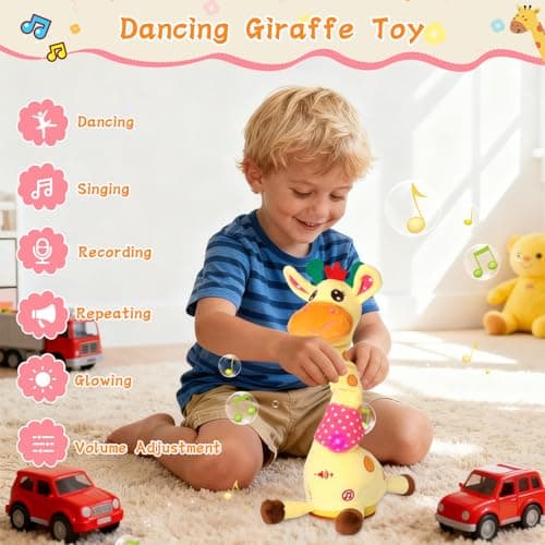 LLUKEME Dancing Giraffe Toy Stuffed Animal Toddlers Gifts for Easter Baby Toys Singing Song Toddlers Toy Repeats What You Say Glowing Musical Toy for Baby Birthday Gift Groovy Giraffe Toy - Thumbnail 4
