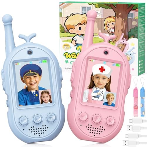 Video Walkie Talkies for Kids-2 Pack, Kids Walkies Talkies with Voice Changer & Sticker Effect, Rechargeable Long RangeIndoor Toys for Outdoor Camping, Hiking, Birthday Gift for Boys Girls Ages 3-12 - Image 1