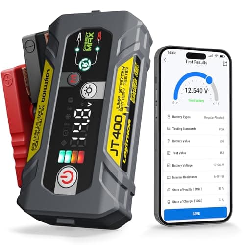 LOKITHOR JT400 12V Jump Starter and Battery Tester 2-in-1, 2500A Battery Jumper Starter Portable for Up to 8.5L Gas & 6.5L Diesel Engines, 100-2000 CCA Load Capacity Automotive Load Tester (Yellow)