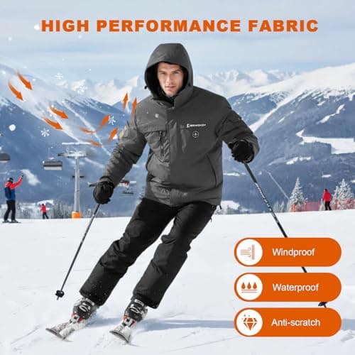 Brimekey Heated Jackets for Men with Fleece Lining, 20000mAh 7.4V Battery Pack Men's Heated Coat, 6 Heating Zones Windproof Waterproof Electric Hoodie Jacket Skiing Hunting - Thumbnail 6