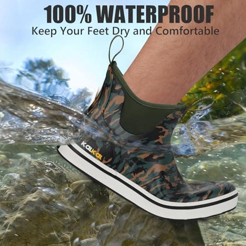 Kalkal Men's Deck Boots Anti-Slip Saltwater Fishing Rain Boots with Memory Foam, Waterproof Rubber Ankle Work Boots for Sailing (Size 7-14) - Thumbnail 5