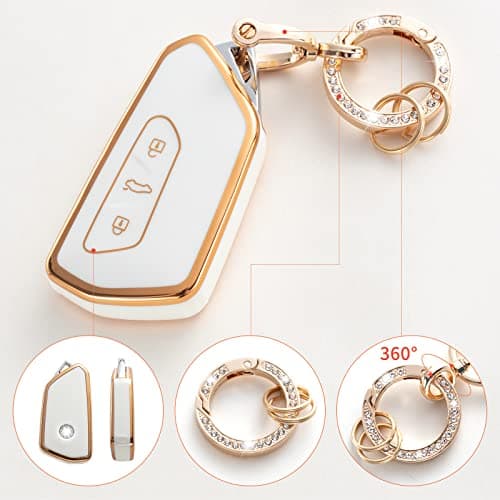 RUABIBAN Key Fob Cover Compatible with VW Volkswagen, Key Case Protection Shell Fit for Golf 8 ID4 Seat Leon MK 4 Skoda Octavia Smart Key - Thumbnail 4