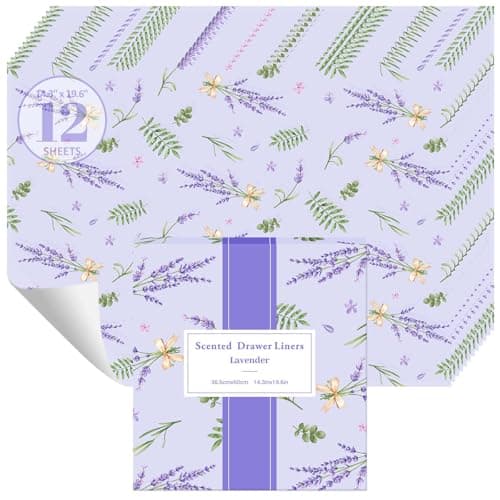 STRN Drawer Liners for Dresser, Lavender Fragrant Drawer Liner 12 Sheets, Non-Adhesive Drawer Paper Liner for Bedroom Shelf Closet, Shoe Chest - Image 1