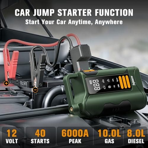 Jump Starter with Air Compressor,5000A Car Battery Jumper Starter, 16000mAh Battery Jumper Starter Portable for 10L Gas/Diesel Engine with 160PSI Booster,LED Display & Light,Jumper Cables - Thumbnail 6