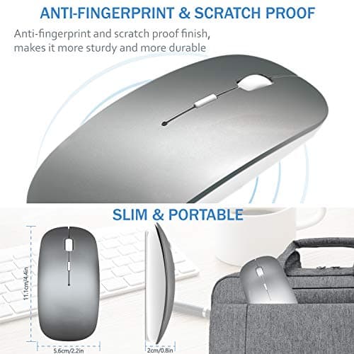 Bluetooth Wireless Mouse for MacBook Air Mac Pro Laptop Computer iPad Pad PC Laser Optical Rechargeable Mini Slim Silent Mouse Widely Used Desktop Hp iMac (Gray) - Thumbnail 5