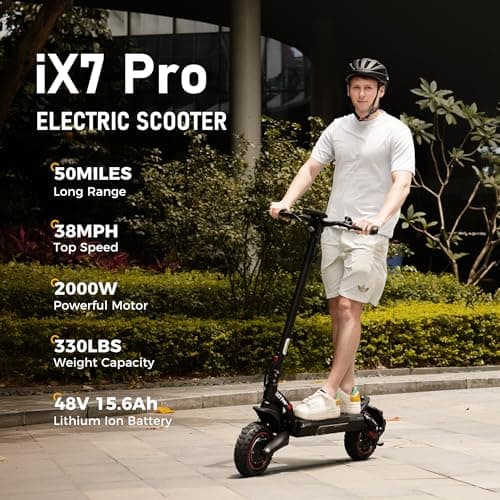 iScooter Electric Scooter, 1000W E Scooter, 50 Miles Long Range & 38 MPH Top Speed, 10" Off-Road Vacuum Tire Scooter for Adults with Turn Signals, Double Braking Systems, APP and Storage Bag - Thumbnail 2