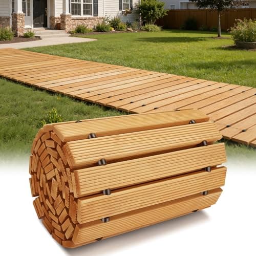 Buymoth 8FT Wooden Garden Pathway,Roll Out Decorative Straight Outdoor Walkway,Weather-Resistant & Non-Slip Patio Boardwalk for Garden,Backyard, Beach, Wedding Party Pathways (Natural, 8') - Image 1