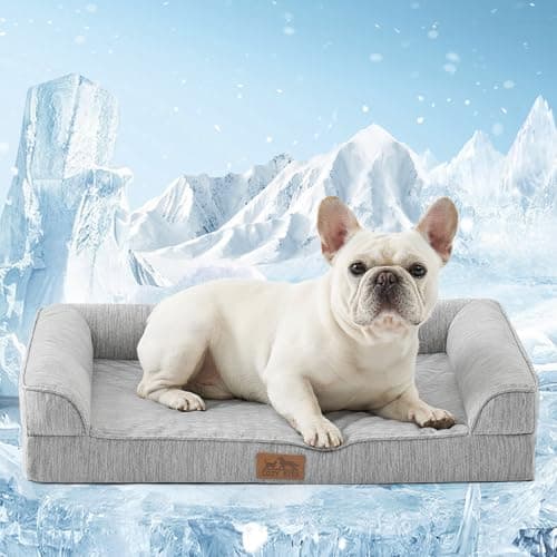 COZY KISS Cooling Dog Bed, Orthopedic Foam Dog Bed with Sides, Removable Washable Cover & Waterproof Lining and Nonskid Bottom, Comfortable Pet Beds for Small Dogs, Grey (30" L x 20" W x 6" Th) - Image 1