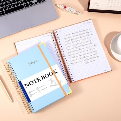 Yoment Hardcover B5 Spiral Notebook 200 Pages with Folder Pockets, College Ruled Notebooks for School Home 7 X 10 Aesthetic Cute Notebooks for Women, Blue - Thumbnail 5