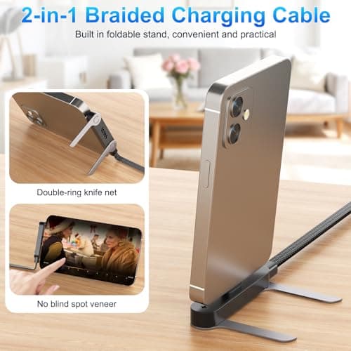 240W Braided Fast Charge Cable with Built-in Phone Stand, 2026 New Invisible Stand Charging Cable, 4.92ft T-shaped Foldable Furable USB-C Cord 90 Degree Right Angle USB C Cable, Type C to Type C (1) - Thumbnail 3