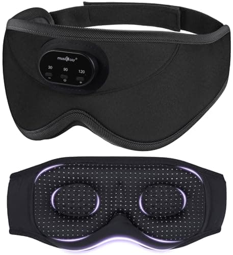 MUSICOZY 3D Bluetooth Sleep Mask with Headphones and Timer, Wireless Sleep Headphones for Side Sleepers, Eye Mask with Bluetooth Headphone, Unique Gifts for Men Women, Black - Image 1