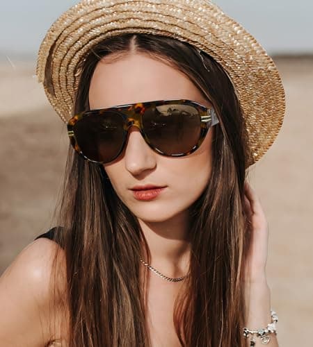 FEISEDY Retro Polarized Oversized Sunglasses for Men Women Trendy 70s Vintage Plastic Frame Sun Glasses B4150 - Thumbnail 2