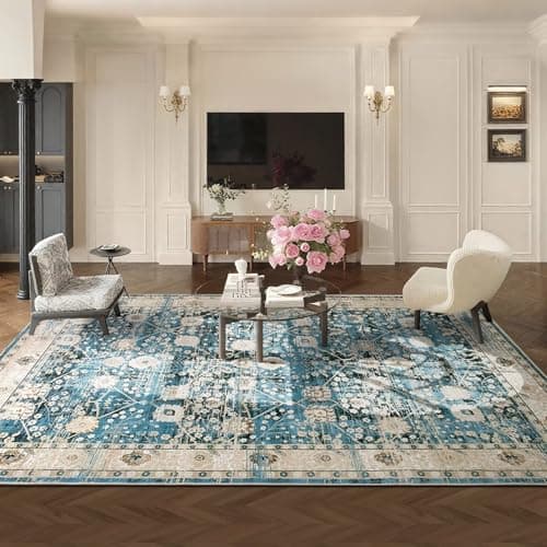 Voyantek 5x7 Area Rugs for Living Room,Ultra Soft Faux Wool Rugs for Bedroom,Dining Room,Non-Slip Backing Washable Rugs,Stain Resistant Home Decor Rug (Blue, 5' x 7') - Image 1