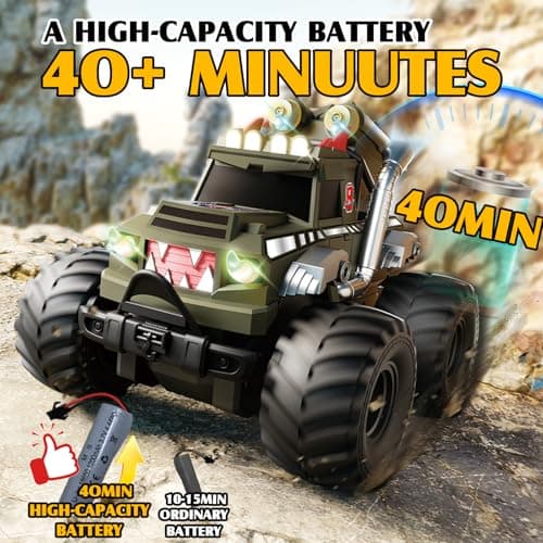 Dual Remote Control RC Car with Magic Gesture Wristband & 40+ Min Play, 1:18 Fully Submersible Waterproof All Terrain 4WD Monster Truck, Amphibious Toy Crawler Gift for Boys Girls Ages 6-12-Green - Thumbnail 4