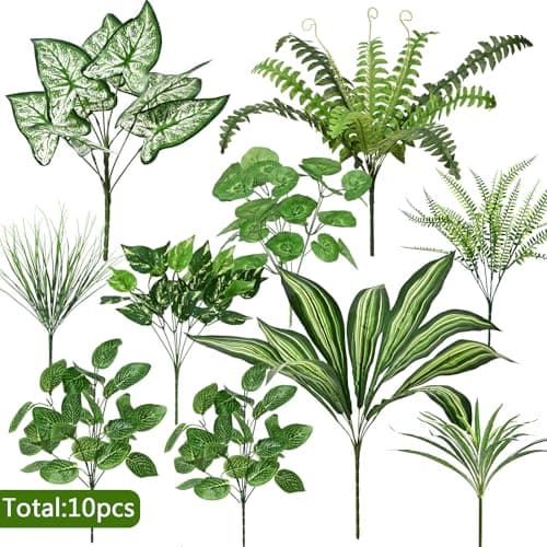 Waipfaru Artificial Plants Outdoor UV Resistant, Realistic Fake Plants Artificial Greenery, Large Bunches Faux Plants for Indoor Outdoor Porch Patio Garden Spring Summer Home Decor (Large 10pcs) - Thumbnail 2