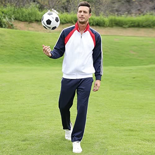 Sun Lorence Men's Athletic Running Tracksuit Set Casual Full Zip Jogging Sweat Suit White M - Thumbnail 6