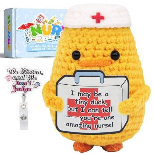 IrichBa Funny Nurse Week Gifts for Women - Positive Crochet Duck with Nurse Badge Reel - Animals Emotional Appreciation Gifts for RN Registered Practitioner, LPN, Nursing School Graduation, Christmas - Image 1